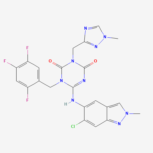 (E)-6-((6-chloro-2-methyl-2H-indazol-5-yl)imino)-3-((1-methyl-1H-1,2,4-triazol-3-yl)methyl)-1-(2,4,5-trifluorobenzyl)-1,3,5-triazinane-2,4-dione